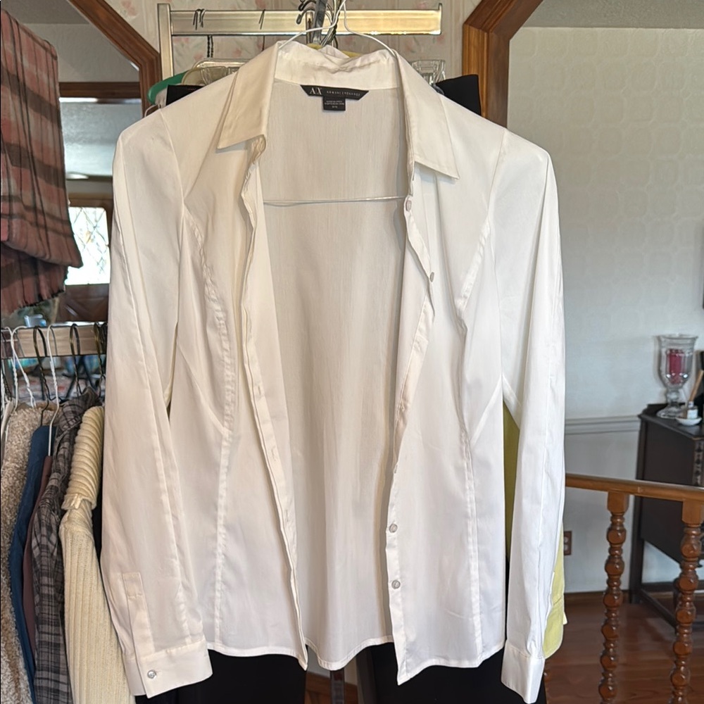 Armani Exchange White Textured Blouse